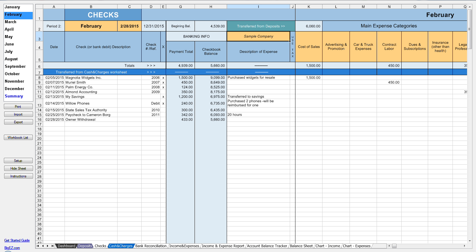 Checks Ledger Sheet